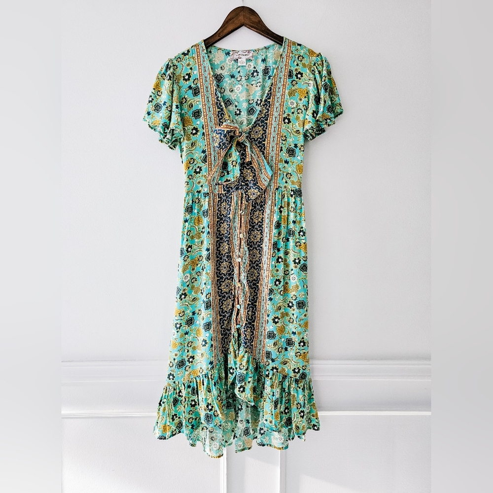 Band of Gypsie Boho Dublin Surplice Ruffled Midi Dress - Picture 1 of 6